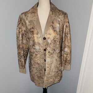 Chico's Beige Snake Print Leather Reversible Jacket
